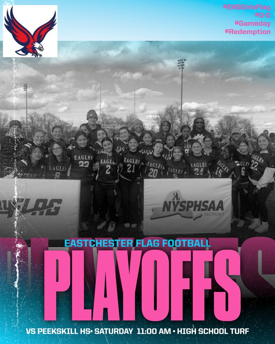 Lets pack the stands this Saturday 5/11 at 11am as the Flag Football team takes on Peekskill in the 1st round of the playoffs. <a href="/Eagle_Nation/">Pete Wilson</a> #Redemption