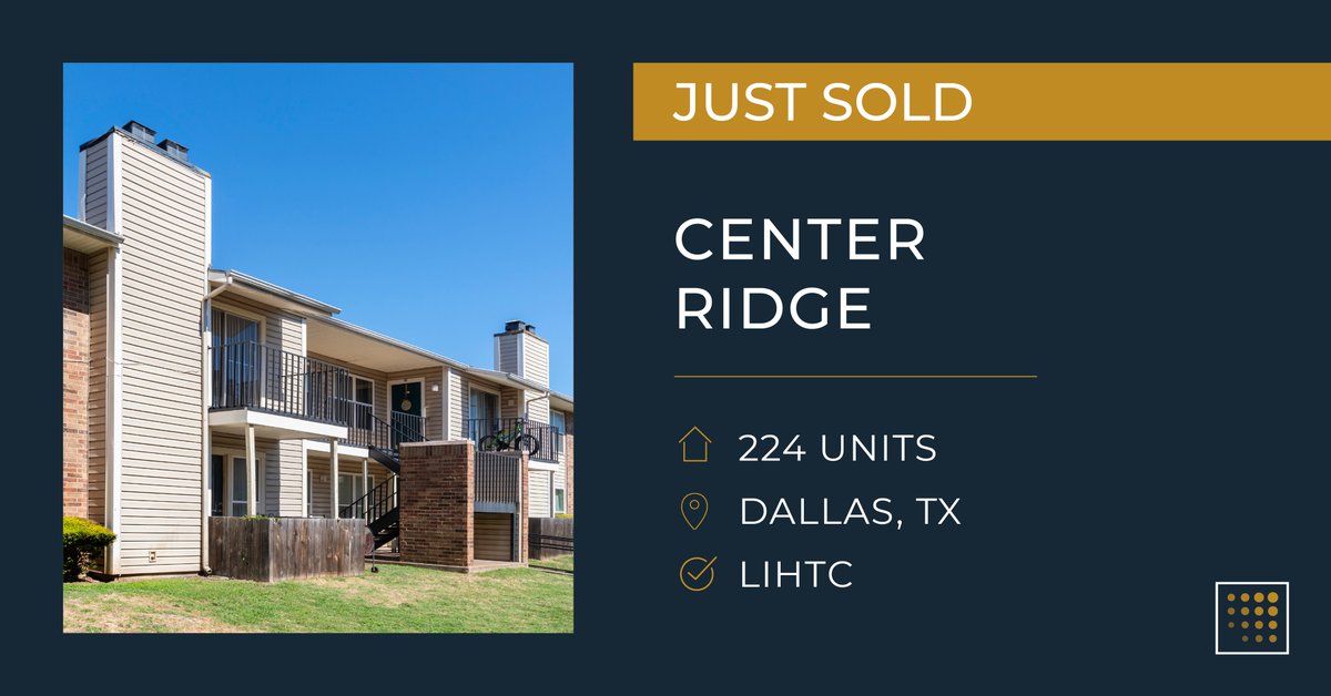 Just Sold: Lument's Affordable Housing Investment Sales Team recently closed on Center Ridge, a 224-unit LIHTC multifamily community in Texas. Congratulations to the team, led by Derek DeHay.  lument.loans/466N0xH 

#AffordableHousing #JustClosed #LIHTC #CRE