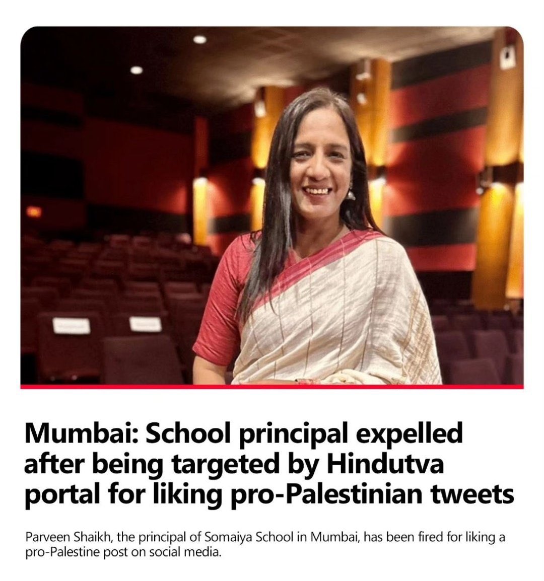 Islamophobia in India 

A Muslim Principal was sacked for liking Pro-Palestine posts on social media
#BJPHataoDeshBachao #RejectBjp #DefeatBJP
