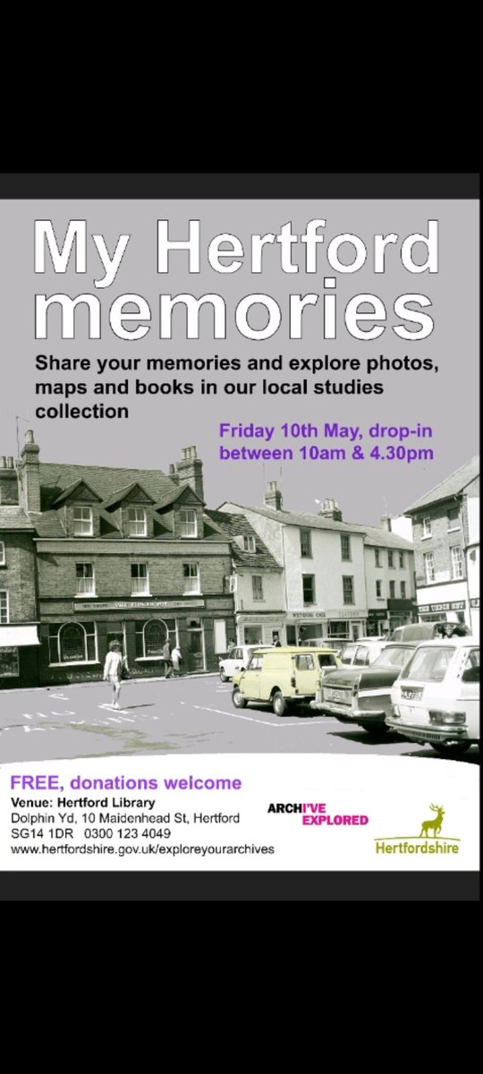 A nice little special event at Hertford Library tomorrow.  Do pop in if you have a Hertford connection.  It's 'drop in' and it's informal.