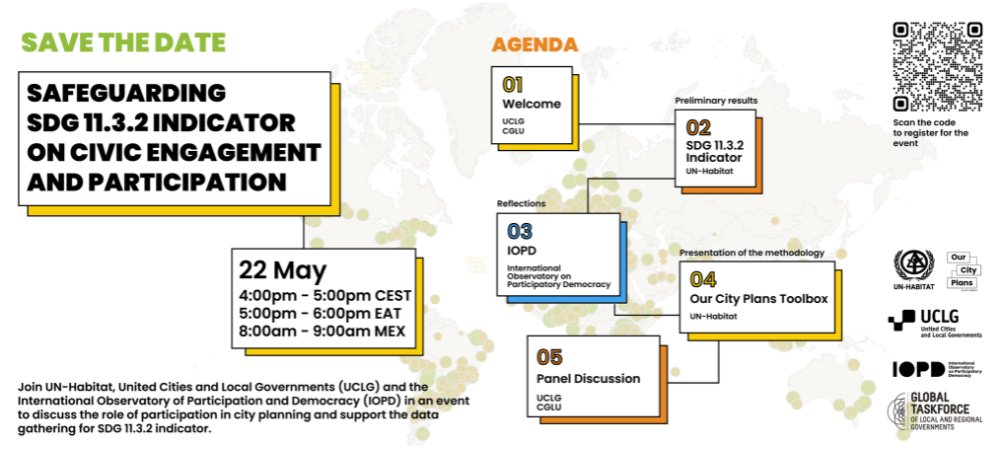 🦸🏾‍♀️On 22 May we will come together with @GlobalTaskforce @uclg_org & @UNHABITAT to safeguard #SDG indicator 11.3.2!💪🏾 It focuses on #participation in urban planning and is at risk of being removed from the SDG Global Database😱 ✨Join our session!👉🏾oidp.net/en/content.php…