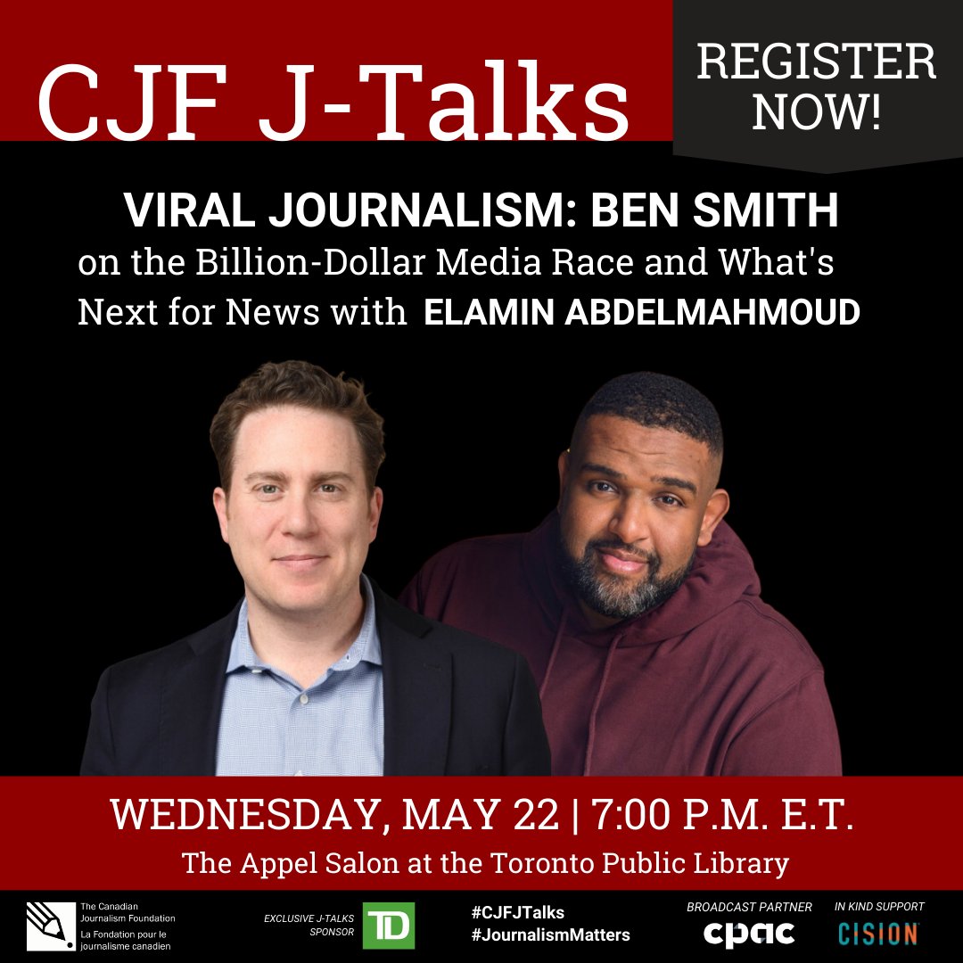 The CJF and @torontolibrary invite you to the upcoming #CJFJTalks FREE & IN-PERSON event on May 22, featuring journalist @semaforben as he discusses his acclaimed new book, Traffic, in conversation with writer and CBC host @elamin88. Register: eventbrite.ca/e/racing-to-go…