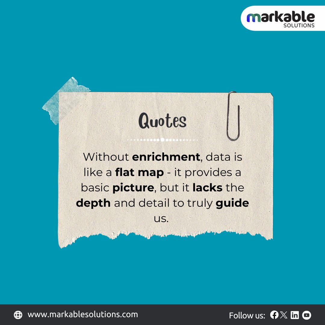 Data's missing its compass!

Ever use a flat map? Sure, it gives you a general idea, but without details, you're lost. ️

That's data without enrichment. Numbers are good, but context is king! #DataScience #DataEnrichment #KnowledgeIsPower #Markablesoultions #Quotesoftheday