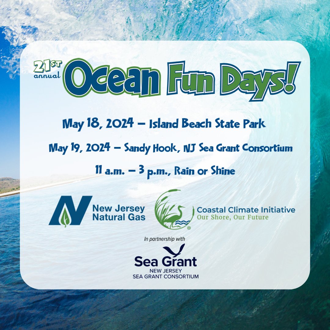 Join us & others to celebrate #NewJersey’s coastal environment during #OceanFunDays2024 on May 18–19! Stop by our Sandy Hook Lab on the 19th. We’ll have a touch tank, ROV demos, exhibits on fish vision, climate fighting mangroves, more: bit.ly/49wiD5X. #OFD2024