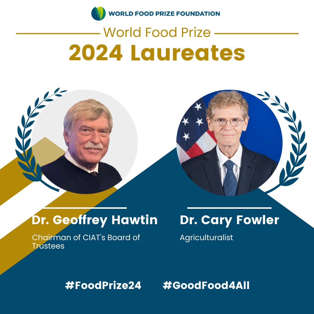 🏆We congratulate  Drs. @Geoff Hawtin and @Cary Fowler, winners of the 2024 @worldfoodprize! Their remarkable leadership has united nations, scientists, farmers and communities to harness crop biodiversity for global food security. #FoodPrize24 #GlobalFoodSecurity