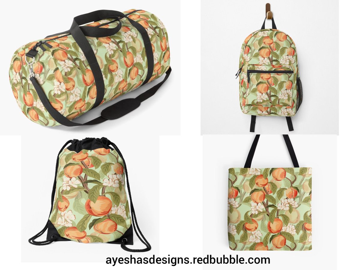 #peach #pattern is available on my #redbubble store redbubble.com/i/backpack/Pea… #findyourthing #patterns #fruitart #dufflebag #backpack #totebag #drawstring #bag #giftideas #bags