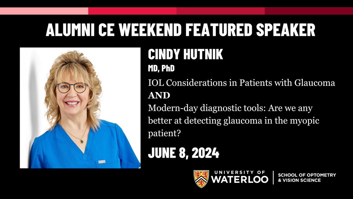 Alumni CE Weekend is coming up on June 7-8! Come to Waterloo for 12 hours of continuing education (10 hours COPE pending, 2 hours non-COPE) and good times! Register now: uwaterloo.ca/school-of-opto…