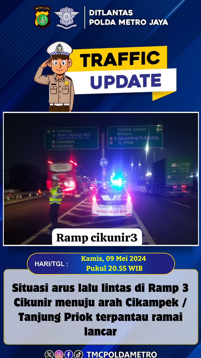 Situasi arus lalu lintas di Ramp 3 Cikunir menuju arah Cikampek / Tanjung Priok terpantau ramai lancar