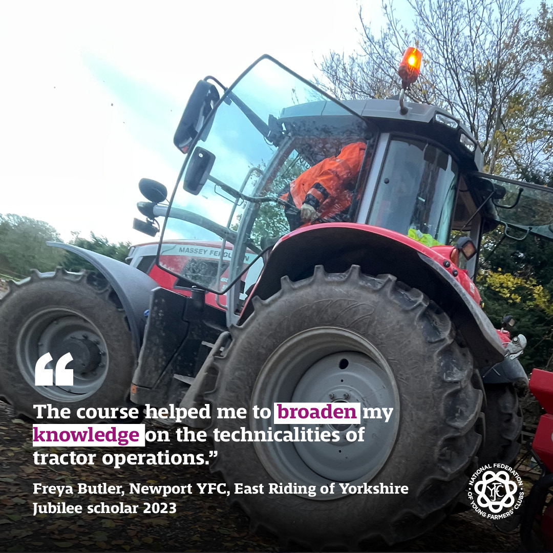 A training grant from the @FarmersCompany helped Freya Butler from Newport YFC improve her tractor skills. The funding supported a City & Guilds qualification and means she can now drive her vintage tractors with confidence. Read more 👉nfyfc.org.uk/jubilee-schola… #YoungFarmers