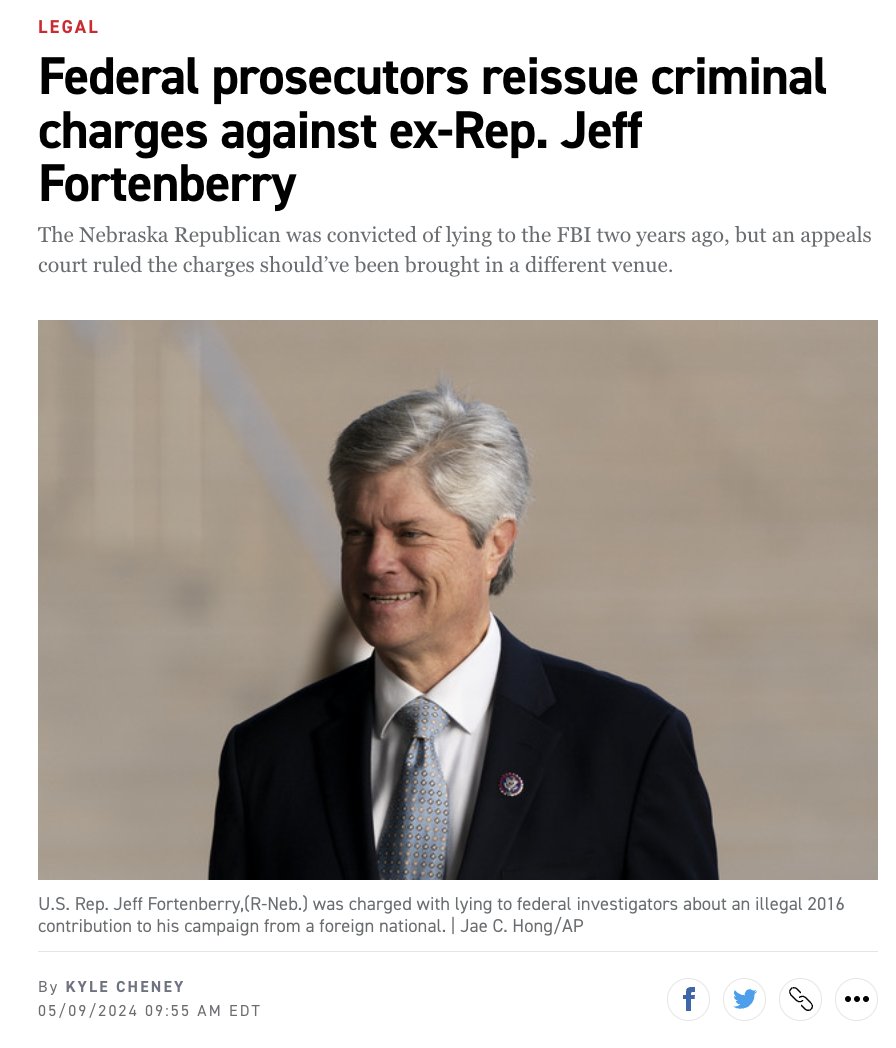 NEWS: A federal grand jury has re-indicted former GOP congressman Jeff FORTENBERRY — this time in Washington, D.C. — on charges of lying to federal investigators about foreign campaign contributions. politico.com/news/2024/05/0…
