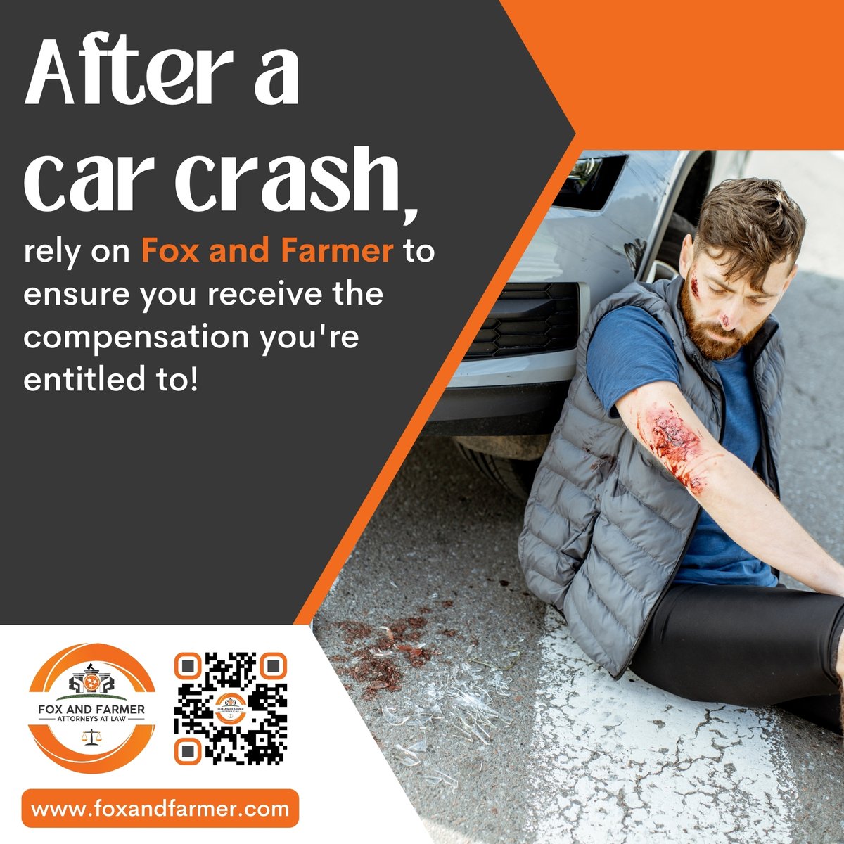 foxandfarmer's tweet image. If you've been in a car crash, trust Fox and Farmer to fight for the compensation you deserve! 🦊👨⚖️ Our expert attorneys will ensure your rights are protected and guide you through the legal process. Don't navigate this challenging time alone.
