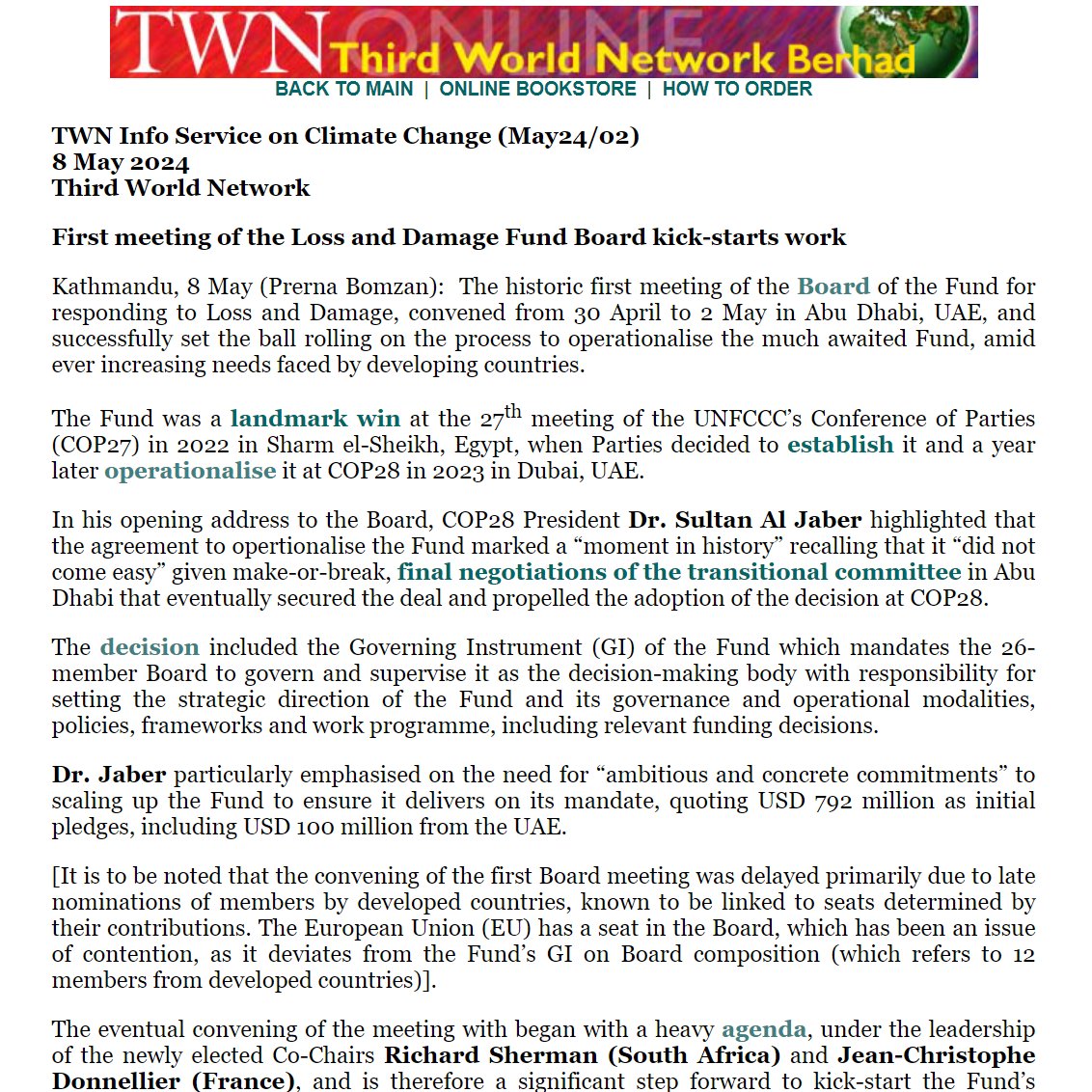 1/2.📰Excellent @3rdworldnetwork debrief of the first meeting of the Board of the #LossAndDamage Fund from Prerna Bomzan, covering work on the selection of the host county and the hosting of the #LossAndDamage Fund as a @WorldBank FIF. 🔗Read it here: twn.my/title2/climate…