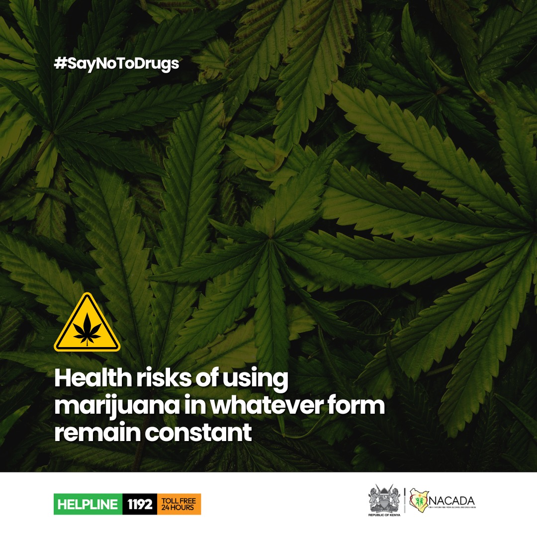 Smoking,  vaping, edibles, tinctures are just a few examples of how people use  marijuana. However, the health risks of using marijuana in whatever form  remain constant  #SayNoToDrugs #HealthyNation