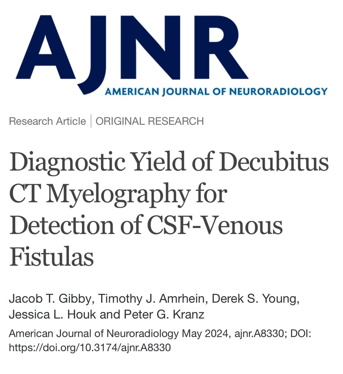 📑 New Paper Alert #2 📑 “We found…yield of dCTM to be similar to [DSM] among patients with positive brain imaging. No CVFs were identified in patients with negative brain imaging; epidural CSF leaks accounted for all cases of patients who had SIH with negative brain imaging.”