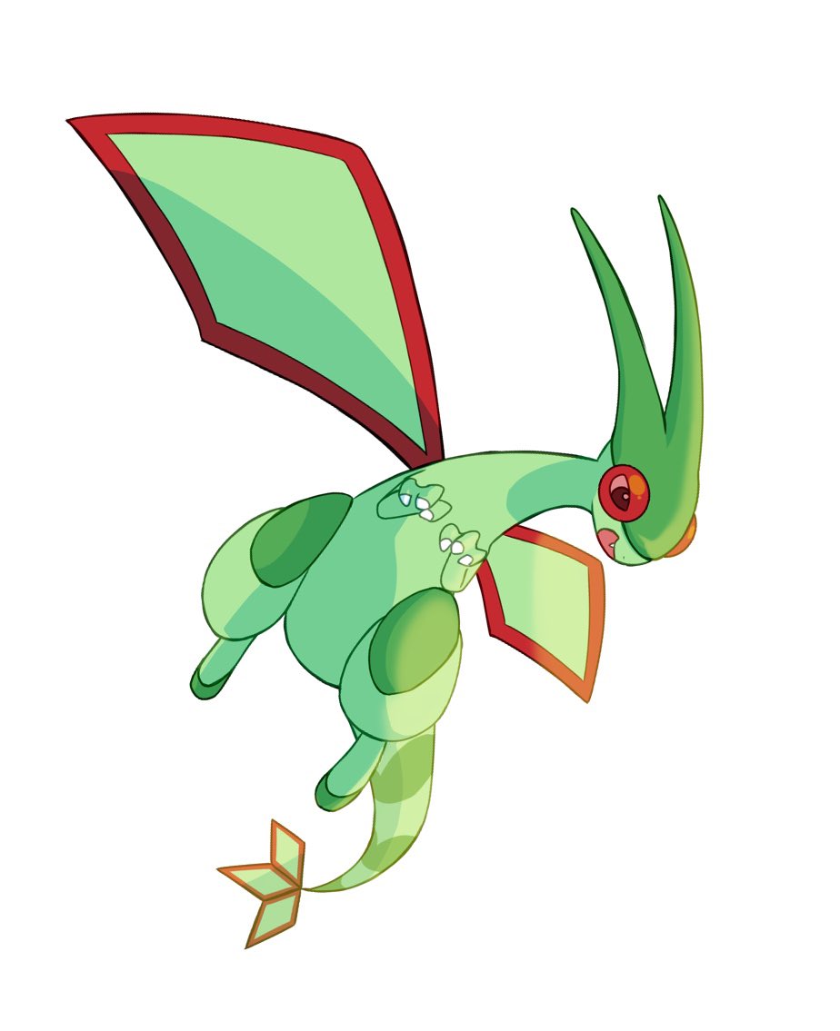 flygon solo smile open mouth simple background white background red eyes full body  illustration images
