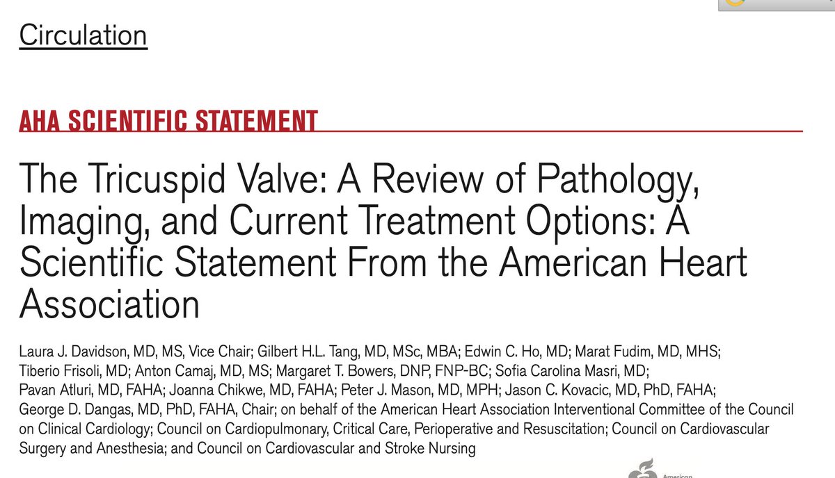 The Tricuspid Valve: A Review of Pathology, Imaging, and Current Treatment Options: A Scientific Statement From the American Heart Association: @CircAHA 🥸 Good morning: sorry for being away and not on a desk. 😱 From our @AHAScience interventional council: 🥸Summary 👇👇