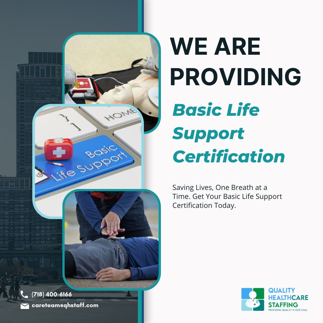 Discover the power of knowledge with our Basic Life Support Certification. Elevate your skills, be prepared, and make a difference in someone's life. 

#LifeSavingSkills #BasicLifeSupport  #qhstaff #staffingagency #staffingsolutions #staffinginny #healthcarestaffing