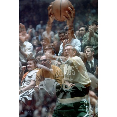 Multiple exposure portraits of fans over game action at Madison Square Garden during Game 1 between the New York Knicks and the Boston Celtics in the Eastern Division Finals. New York, NY. April 6, 1969. #NeilLeifer #MadisonSquareGarden #Basketball #Kicks #Celtics #photography