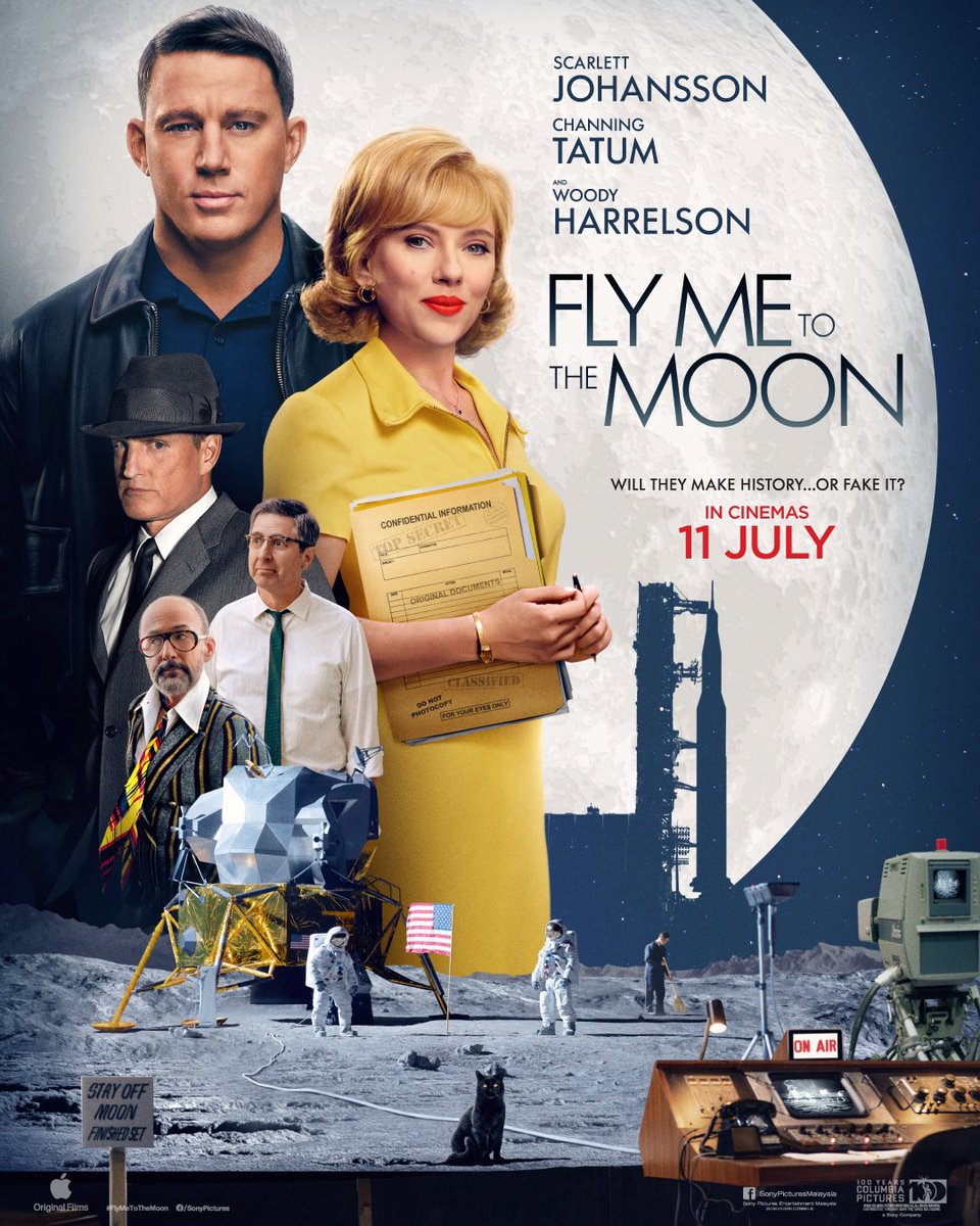 Will they make it or fake it? #FlyMeToTheMoon starring Scarlett Johansson, Channing Tatum, and Woody Harrelson, coming to GSC this July 🚀