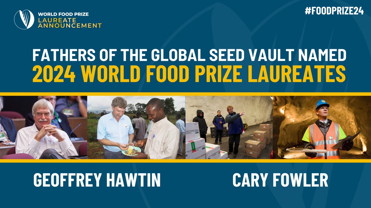 🏆 Join us in congratulating Drs. Geoffrey Hawtin & Cary Fowler, recipients of the 2024 World Food Prize! Their leadership united nations, scientists, farmers & communities to protect crop biodiversity for global food security. 🌱🌍 #FoodPrize24 #GlobalFoodSecurity
