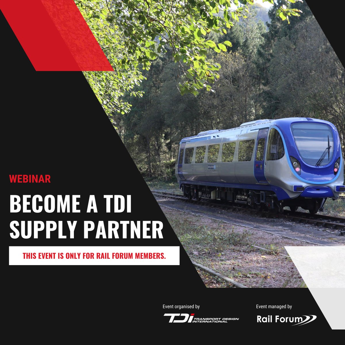 @tdi_transport is delighted to announce that we will be hosting a supplier webinar for @railforum_uk members (invite only)! Learn more about our growth plans and what we are looking for in our supply chain partners - transportdesigninternational.com/you-can-be-tdi… #RVLR #VeryLightRail #SupplyChain