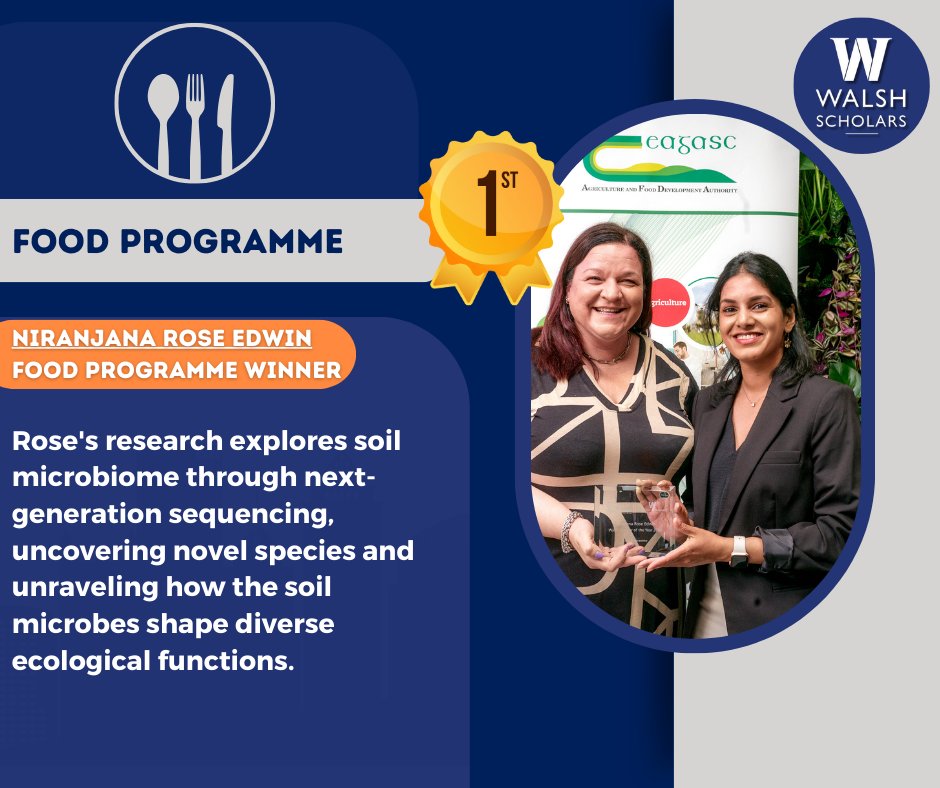 First place from the Food Programme was awarded to Rose Edwin at the Teagasc Walsh Scholar awards yesterday. You can read more about Rose's work in the @TeagascFood @VistaMilk at the link here bit.ly/4bwHdEy Pic with supervisor @OrlaOS #WalshScholars #NextGeneration