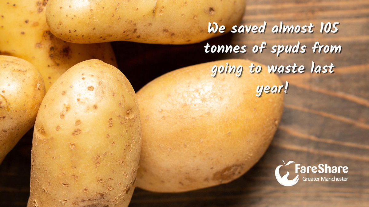 🥔We sMASHed it last year saving almost 105 tonnes of potatoes from going to waste! Fighting food insecurity & saving the planet at the same time – that’s got to be worth celebrating! 🌍
Happy #InternationalPotatoDay 
#FareShareGM #StopFoodWaste #InternationalDayOfThePotato