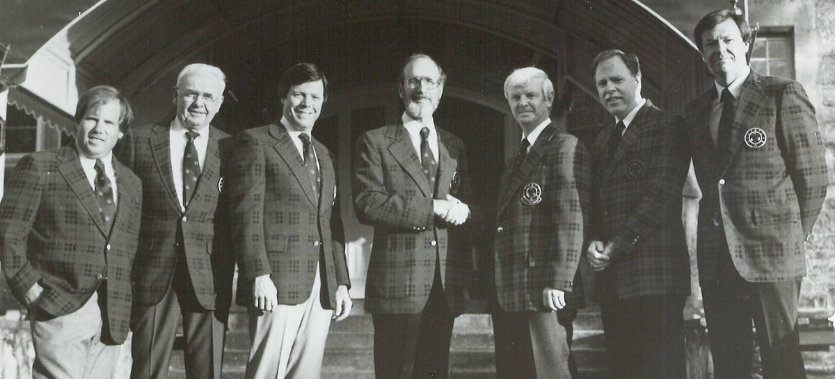 Throwback Thursday -- 1985 @ASGCA Annual Meeting in Ireland (left-to-right): PB Dye, Ron Kirby, Gary Baird, Bill Amick, John Watson, John LaFoy and Bob Walker. @ilovedyegolf