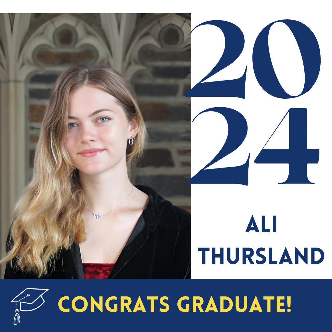 Congrats to Ali Thursland on graduating with a BS in @dukecompsci and a minor in Creative Writing from @DukeU! Ali has played a key role in the #AiiCE @BassConnections Research Project: Understanding Perceptions of Race Among Computer Science Undergraduates. Congrats, Ali! 🎓