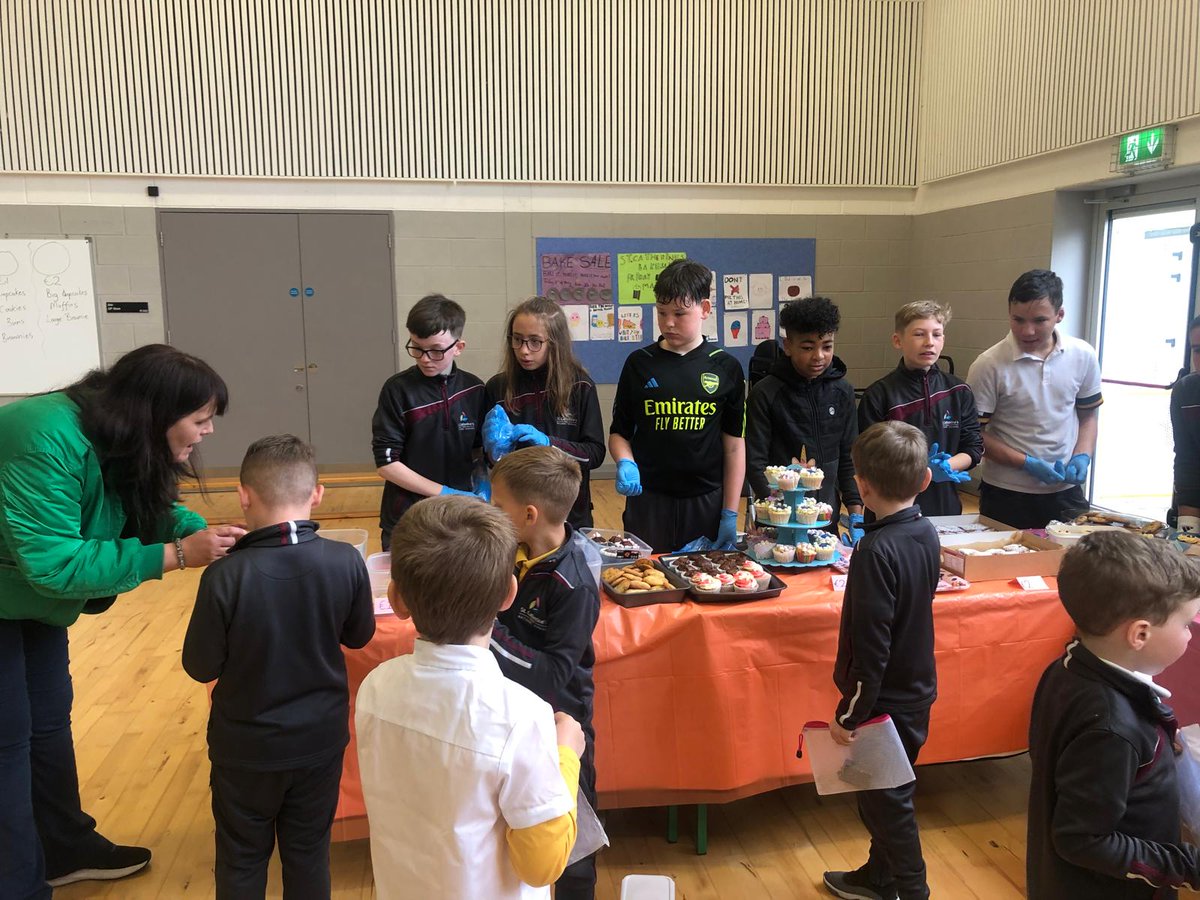 Bake Sale Friday May 3rdOver €1000 raised for the school!
Winners of the Best Baker Competition to be announced on return to school
6th class and Parents Association helped out selling and serving on the day!