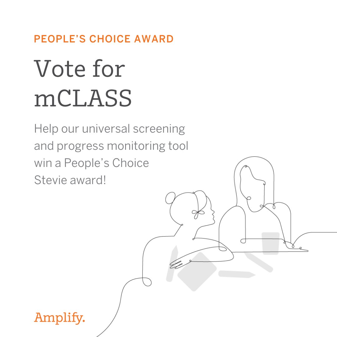 🏆 mCLASS is up for a People’s Choice Stevie award. Submit your vote at.amplify.com/mCLASSvote 🧡 Thanks to our team and our partners in education who nurture confident readers with mCLASS!