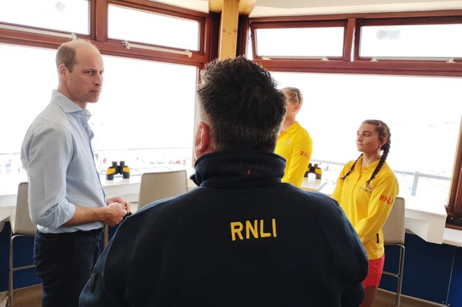 Prince William met lifeguards and staff from the RNLI, who provide a seasonal service to Fistral Beach, to hear about the work they are doing to keep local people and tourists safe as they get set to enjoy the summer season.