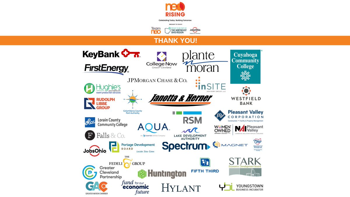 Thank you to all of our wonderful NEO Rising sponsors! We had a great time yesterday celebrating economic development professionals and the achievements of our collective work in the #northeastohioregion. #NEOhio #EconDev #TeamNEO #vibranteconomy #economicvibrancy #VEI