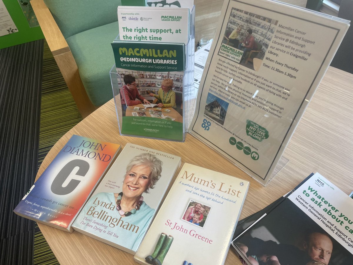 If you don’t want to talk to the @MacmillanEdLib team, the info points are available in most libraries all the time. There are lots of booklets to take away and the @Edinburgh_CC libraries have a special set of cancer books, some on death and dying, that can be borrowed 📖