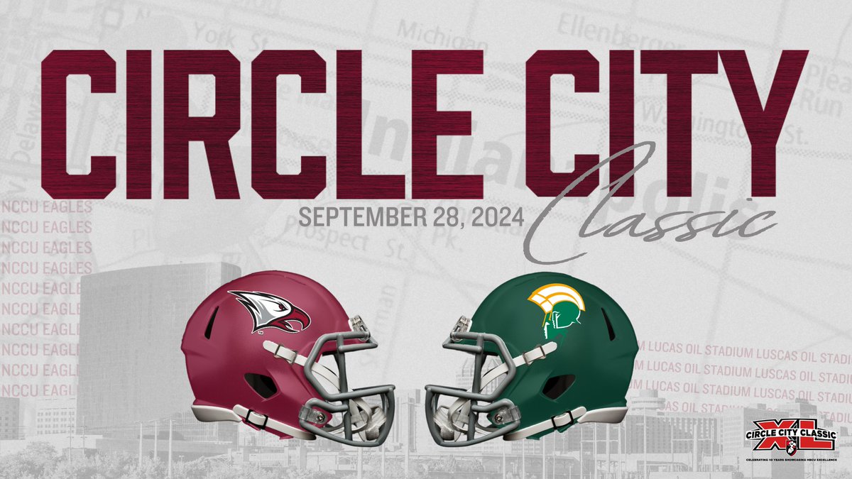 #NCCUAthletics | Eagle Football will return to Lucas Oil Stadium for the 40th annual Circle City Classic! Mark your calendars for Sept. 28th as we face Norfolk State University. | #EaglePride #CircleCityClassic #MEAC #HBCU #NCCUFall2024 | READ MORE: bit.ly/NCCUCircleCity