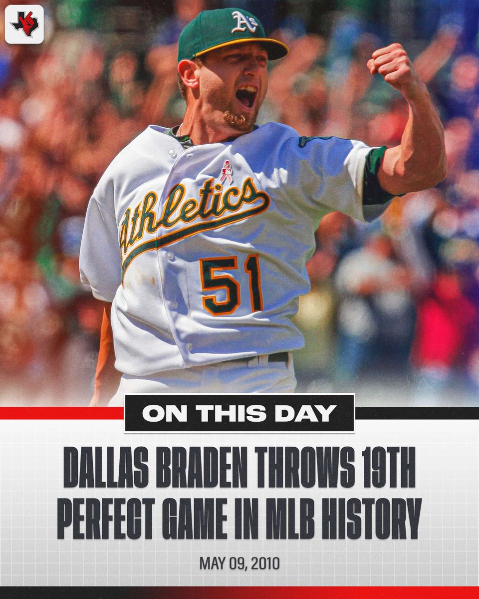 𝗢𝗡 𝗧𝗛𝗜𝗦 𝗗𝗔𝗬 (𝟮𝟬𝟭𝟬): Red Raider great @DALLASBRADEN209 threw the 19th perfect game in MLB history! ⚾