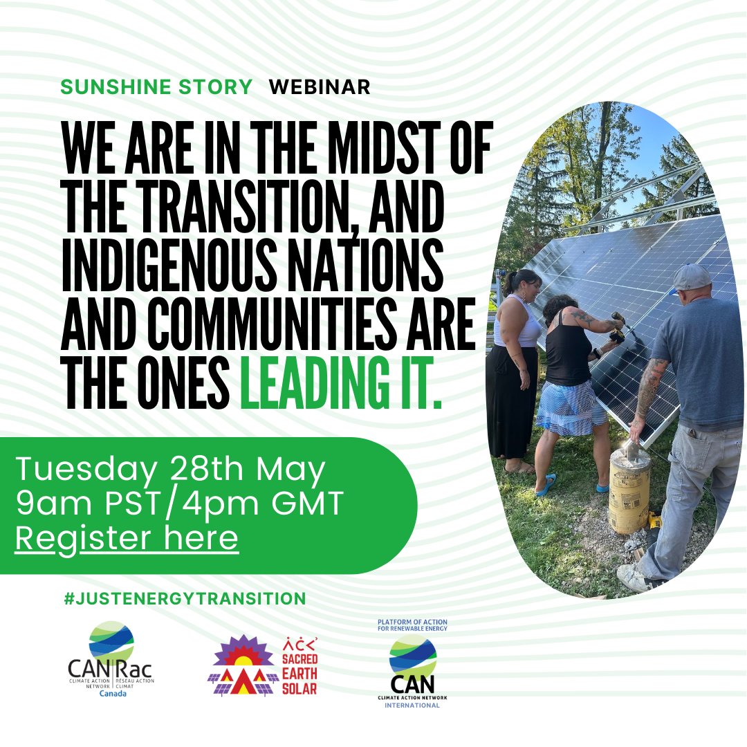 May is a big month & we are starting the countdown to our 1st☀️Sunshine Story☀️webinar! ✊The transition is here & Indigenous Communities are leading it! 🔋Join us as we hear first-hand the impact of renewables from community representatives. ow.ly/mHlA50RAi6S