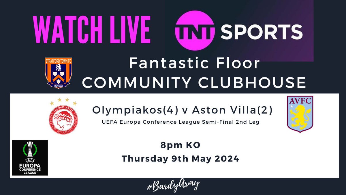Aston Villa will head to Greece with a two-goal deficit after going down to Olympiacos in the first leg of the club’s Europa Conference League semi-final. Watch the 2nd leg 'live' on TNT in the Fantastic Floor Community Clubhouse. #EuropeanFootball