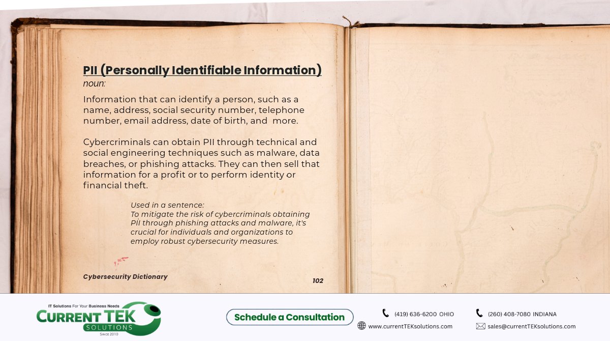Stay up to date on cybersecurity vocabulary! 📖

PII (Personally Identifiable Information) 🔒

For additional tips to avoid online scams, follow our page or visit our website: currentteksolutions.com

#PII #PersonalData #DataPrivacy #IdentityProtection #DataSecurity