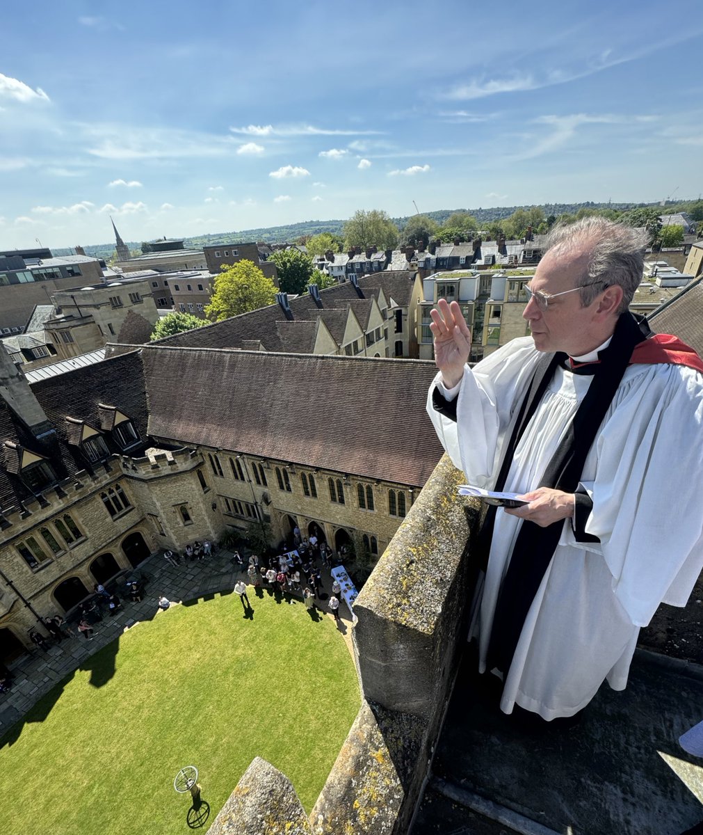 Happy Ascension Day! Herewith, the Principal blessing the assembled congregation from the tower earlier this afternoon. Do join us at 6.30pm for High Mass in the Chapel. The choir will sing music by Langlais and Shephard. Supper will follow. All are most welcome!
