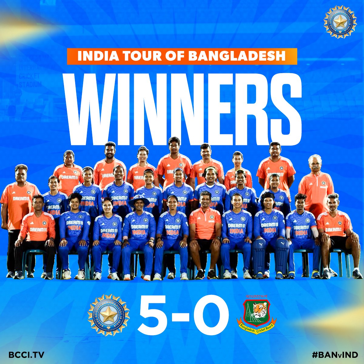𝙒𝙄𝙉𝙉𝙀𝙍𝙎! 🙌 Congratulations to #TeamIndia on winning the #BANvIND T20I series 5⃣-0⃣👏👏