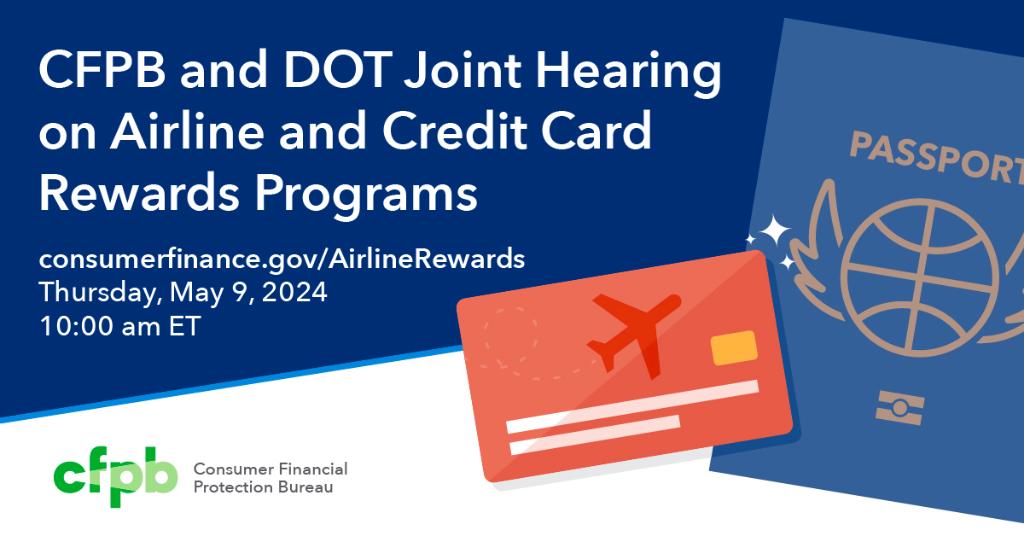 Happening Now: Join @chopracfpb and @USDOT's @SecretaryPete for a joint hearing on competition issues and challenges that consumers are experiencing with airline and credit card rewards programs. Livestream at consumerfinance.gov/AirlineRewards.