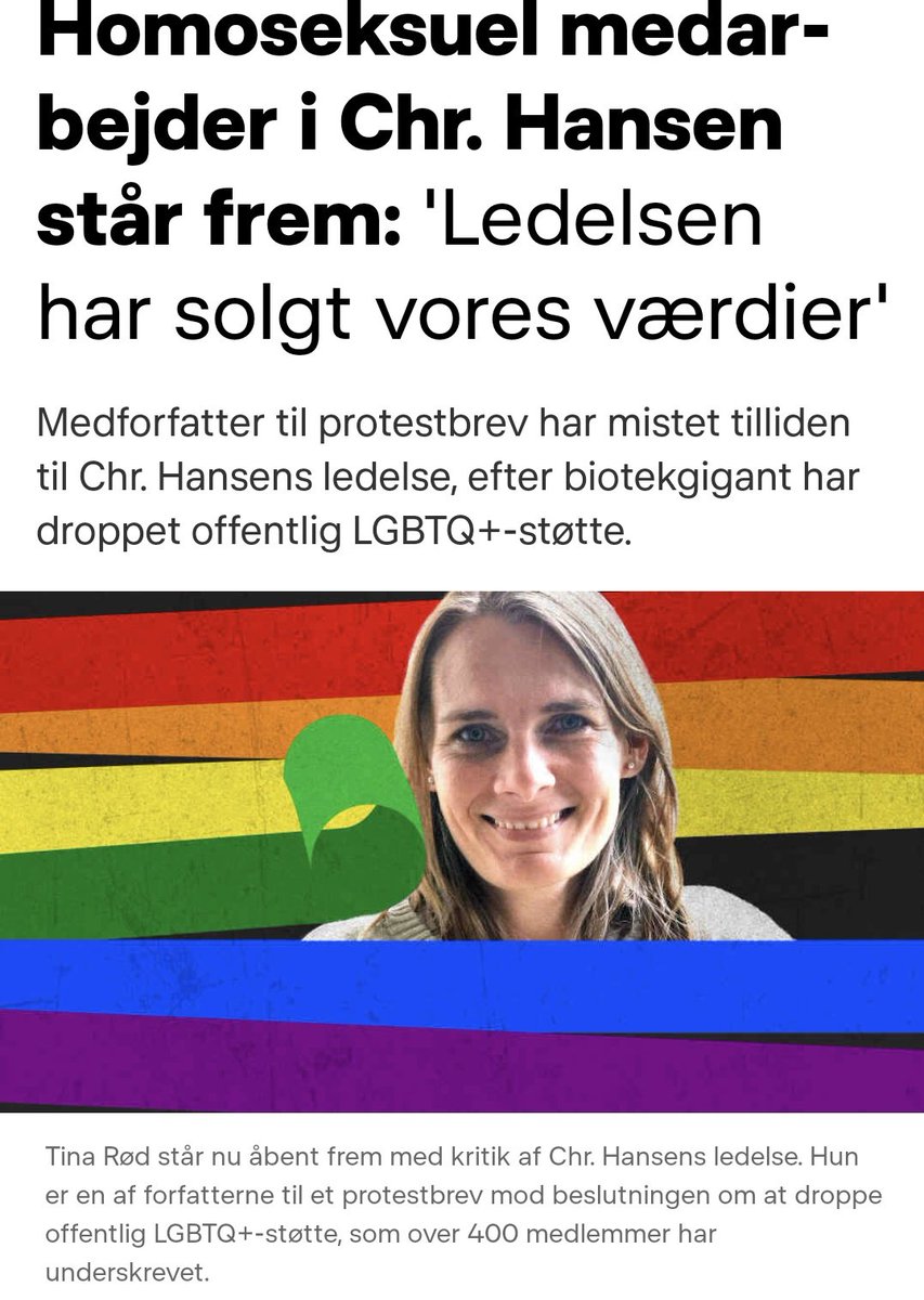 For 1 år siden kritiserede LGBTIDGAF-pigen Tina Rød offentligt sin arbejdsplads, Chr. Hansen, for at trække støtten til Copenhagen Pride. 

Siden har Tina skiftet arbejde til Novonesis, ejet af Novo Nordisk, som nu også har trukket støtten. 

Det bliver et langt cv for Tina