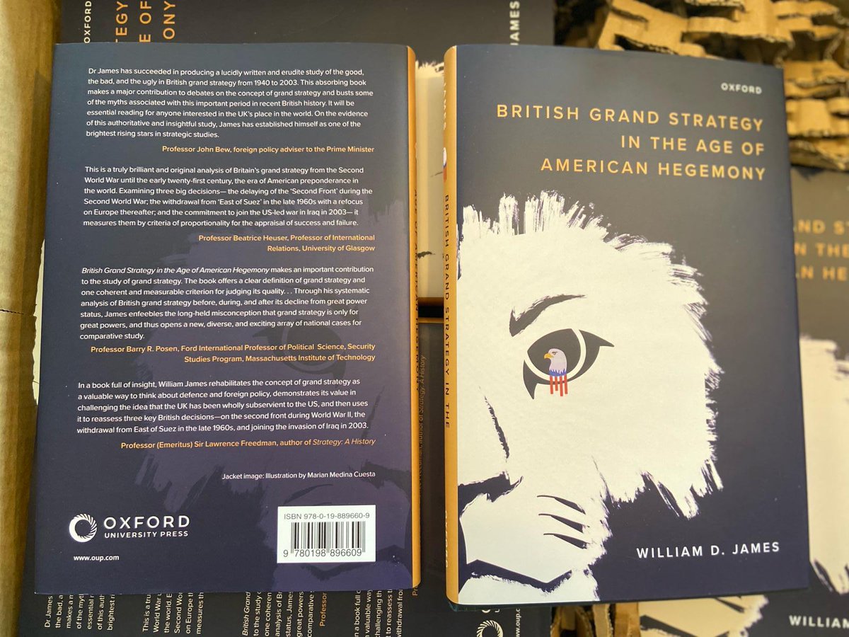 Some good news: my new book, British Grand Strategy in the Age of American Hegemony, is now available in the 🇺🇸&🇨🇦. If you're interested in a copy, the e-book is available for $9.99 and the hardback can be picked up at a 30% discount (code - ASFLYQ6) here: global.oup.com/academic/produ…
