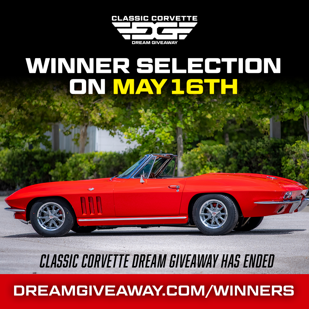 REMINDER for everyone who entered the Classic Corvette Dream Giveaway- winner selection is one week away on Thursday, May 16th! We can't wait to see who will be in the driver's seat of this gorgeous, no-expense spared restomod! We hope it's you! #redcorvette #sexycar #hotcars