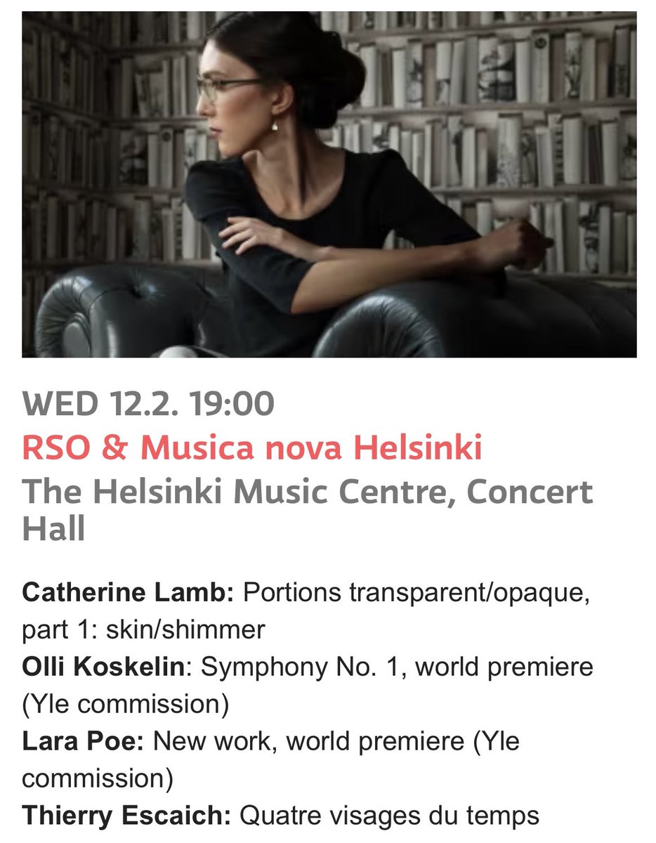 More information on the upcoming <a href="/Yle_Rso/">Finnish Radio Symphony Orchestra</a> season! It’s such a pleasure and privilege to be the FRSO’s theme composer for the 24/25 season. I will have works on three of their season concerts: