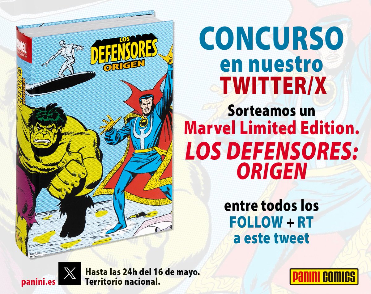 📣 ¡CONCURSO SEMANAL!    
09/12.   
Sorteamos un Marvel Limited Edition: LOS DEFENSORES - ORIGEN entre todos los follow a esta cuenta + RT a este tweet.
#PaniniComics <a href="/MangaPaniniEsp/">PANINI_Manga</a> <a href="/EvolutionPanini/">Evolution comics-Panini</a> 
Hasta las 24h del 16 de mayo. Territorio nacional.