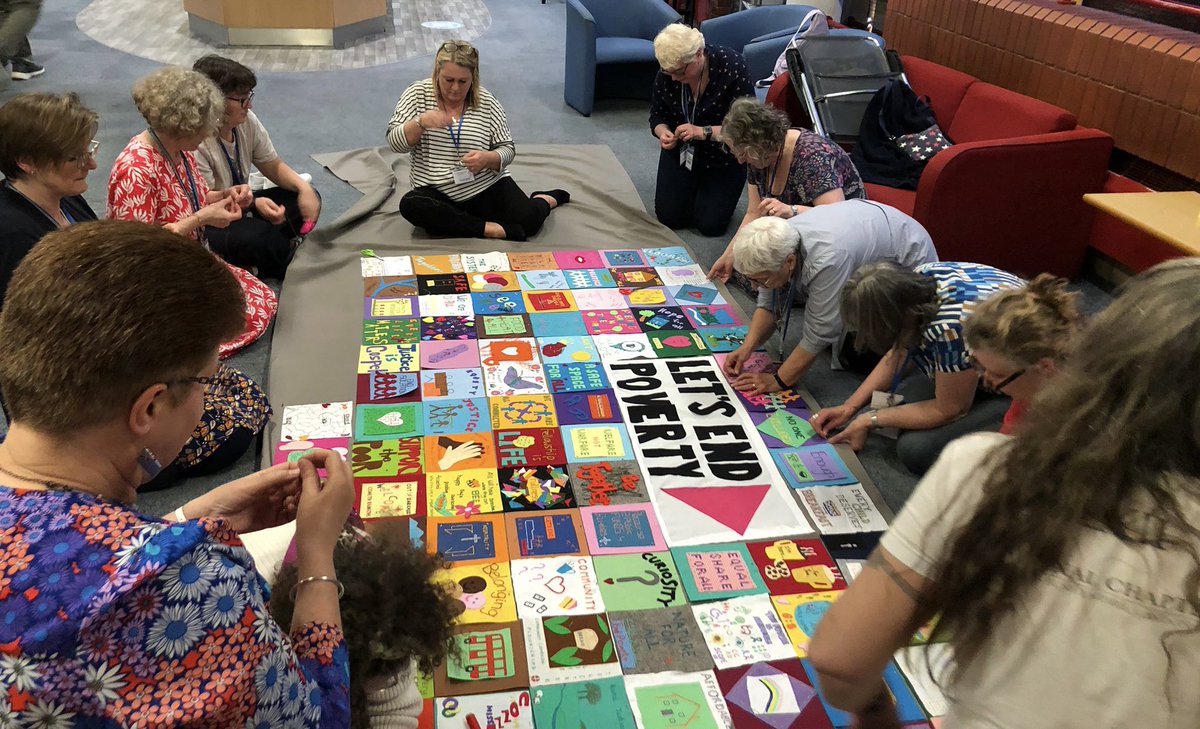 #Methodist #Deacons spent time thinking about @letsend_poverty and created this amazing banner. Each handmade square represents a story of their communities and a dream for the future. Where might this banner travel next? @MethodistGB  #craftivism #LetsEndPoverty