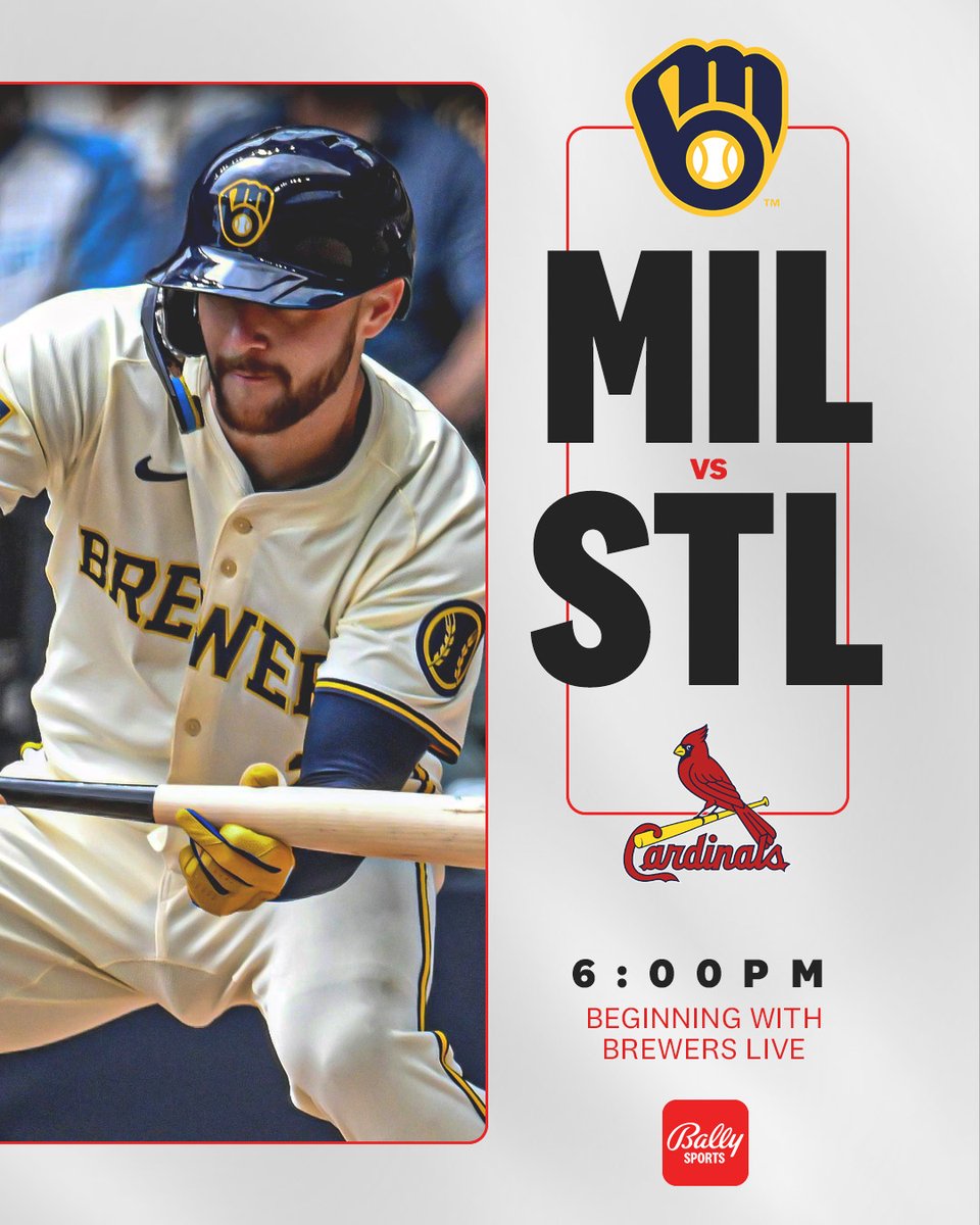 Clash with the Cardinals. @Brewers x Cardinals ⚾️ Brewers Live – 6pm 📺 Bally Sports Wisconsin | Bally Sports+ 📲 Bally Sports app