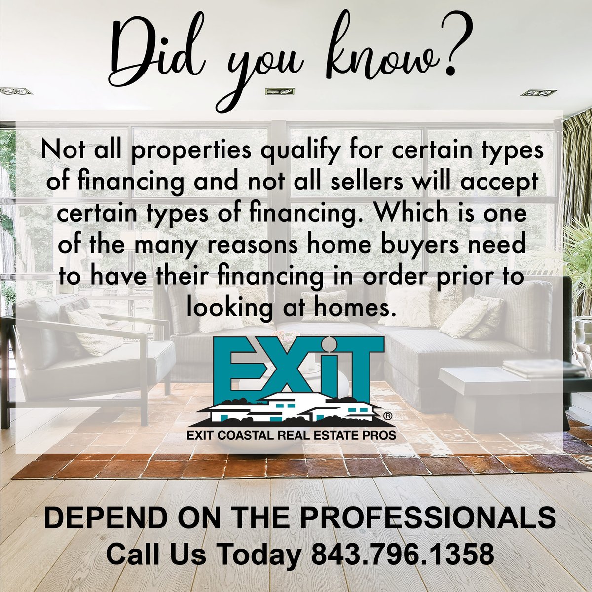 Questions about real estate and financing?
Call us today - we can get you the answers you need!

#EXITCoastalRealEstatePros #EXITRealEstate #SCHomes #RealEstate #SoldWithStyle #HomeBuyingMadeEasy #EXITRealty #EXITCRP #MyrtleBeachRealEstate #EXITRealtyIsGrowing...